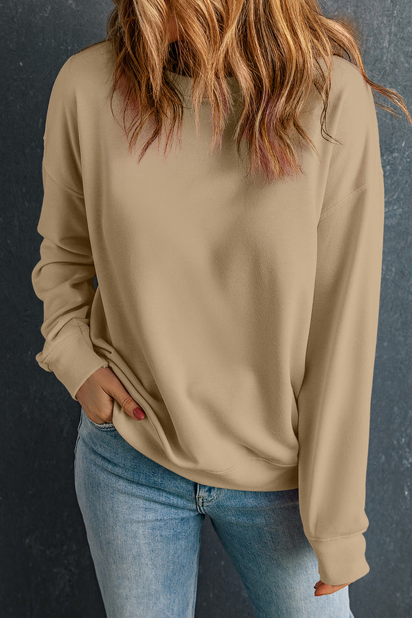 Sweat femme col rond, uni — kaki