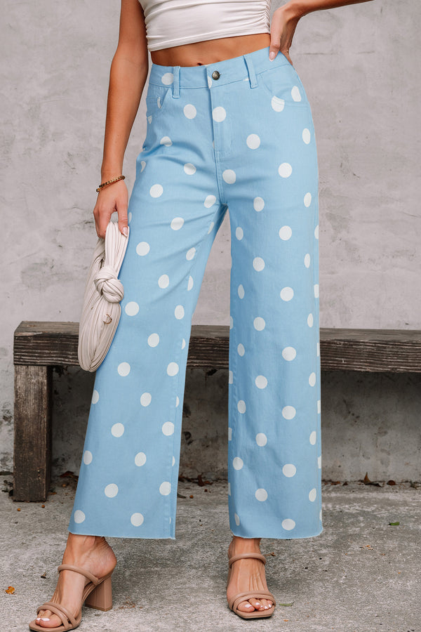 Jean femme pois — bleu ciel