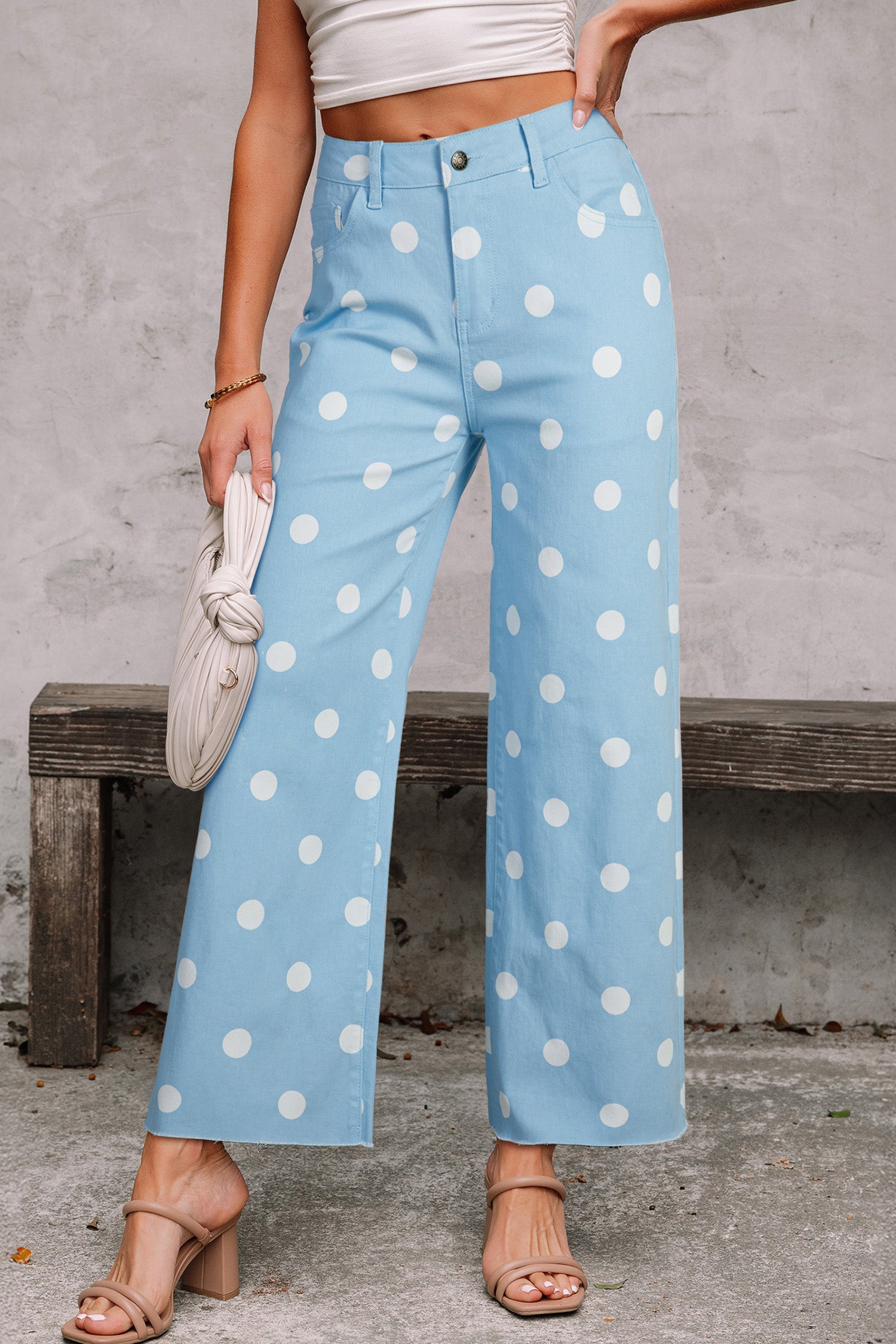 Jean femme pois — bleu ciel