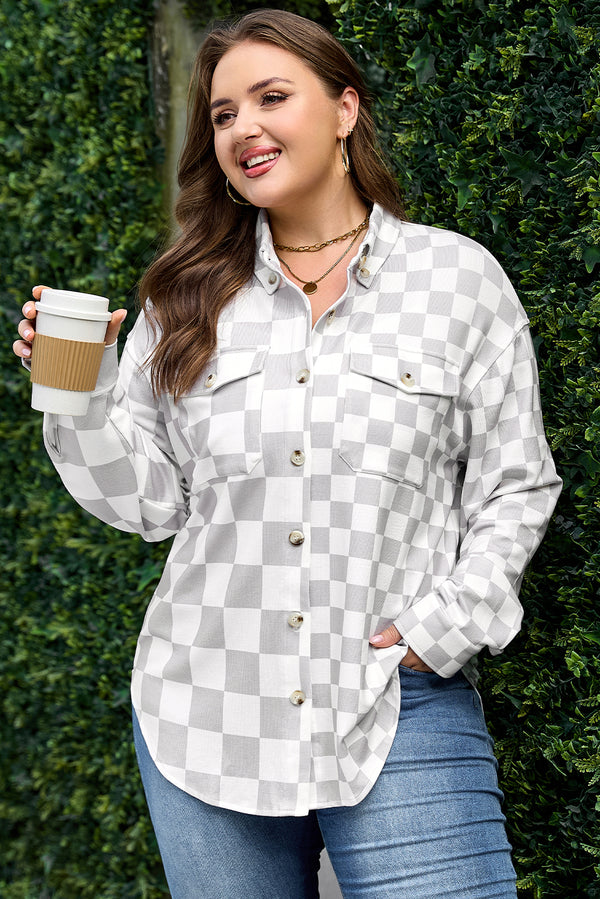 Grande taille Veste femme à carreaux, boutonnée, casual — kaki