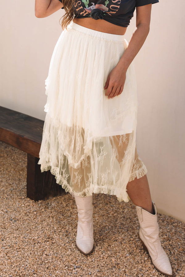 Jupe femme à étages, taille haute, maxi — beige