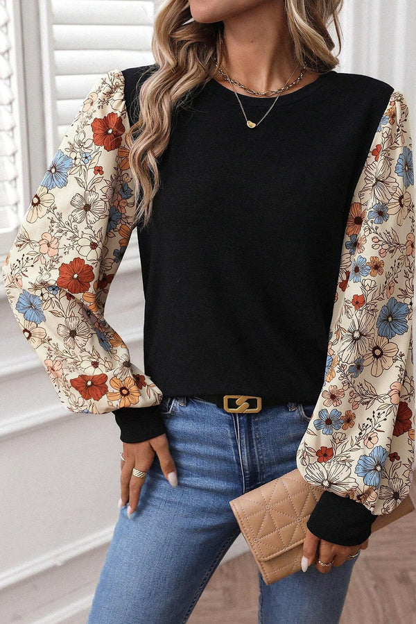 Haut femme patchwork, manches bouffantes — abricot