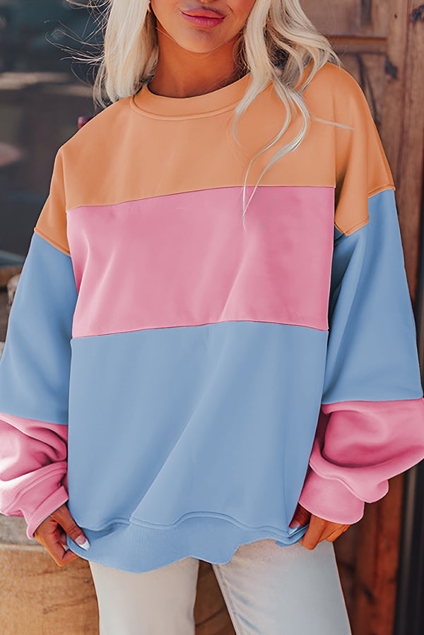 Sweat femme patchwork, épaules tombantes — bleu ciel