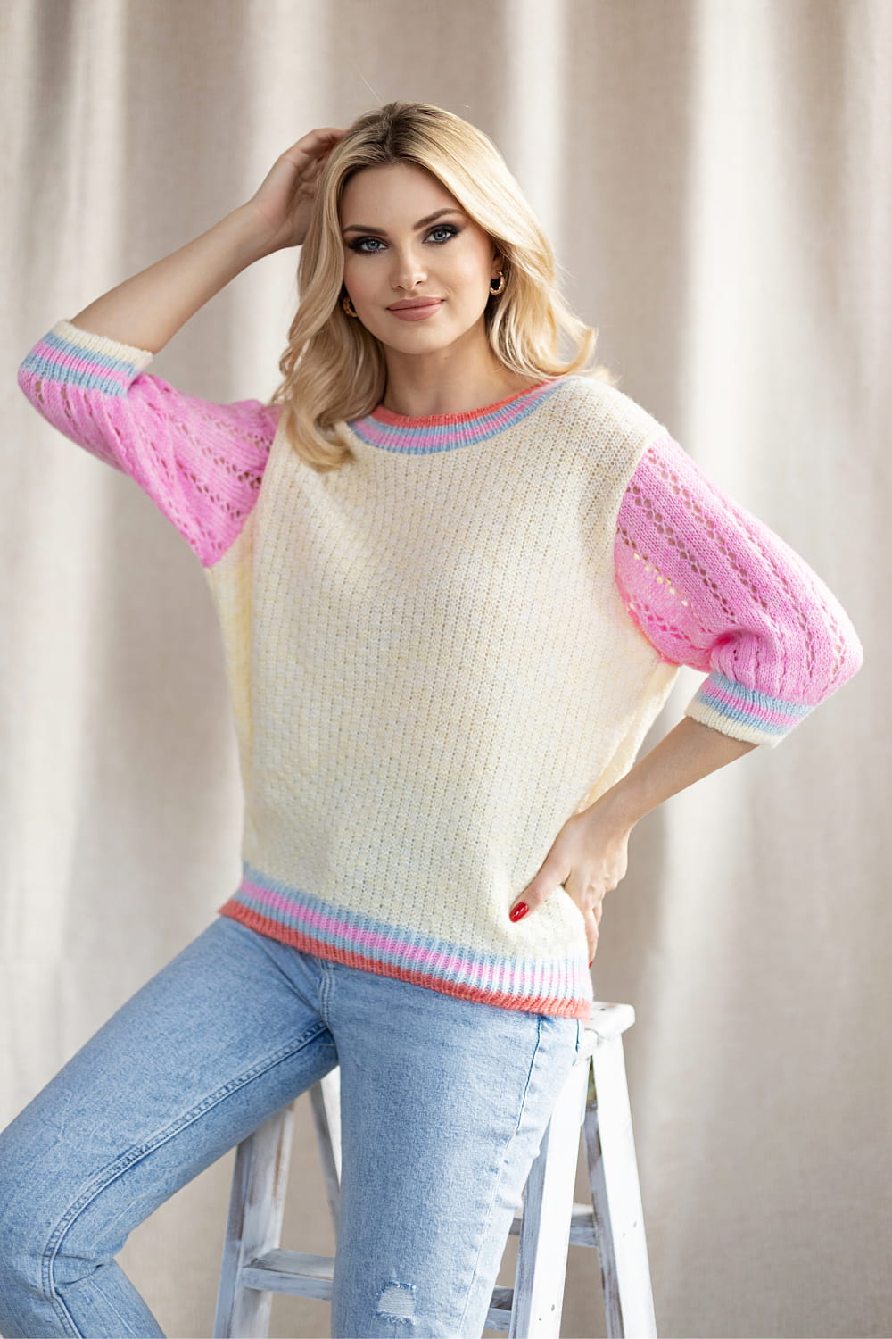 Pull femme PeeKaBoo À Manches Courtes — jaune