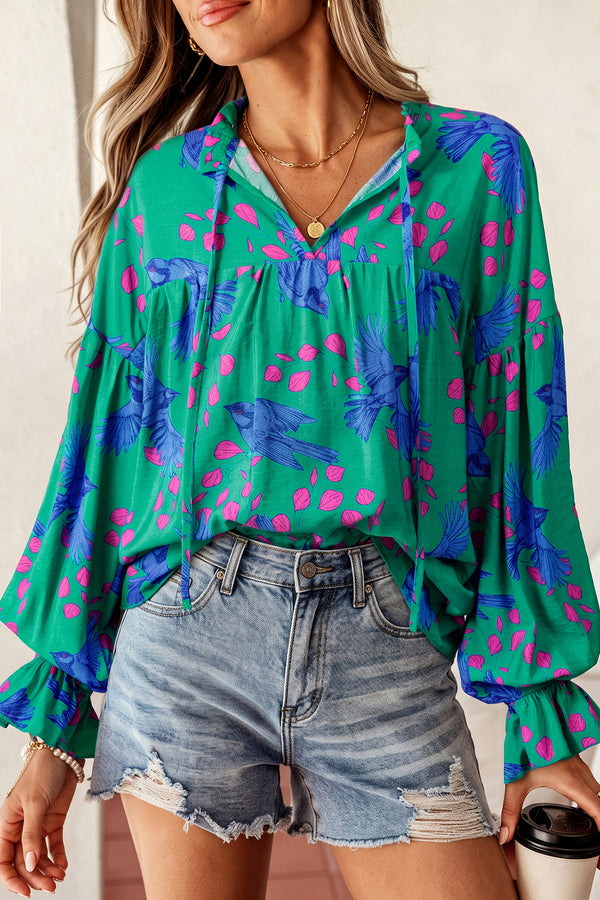 Blouse femme manches bouffantes, col V — vert