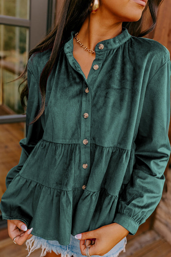 Chemise femme à volants, à étages, boutonnée