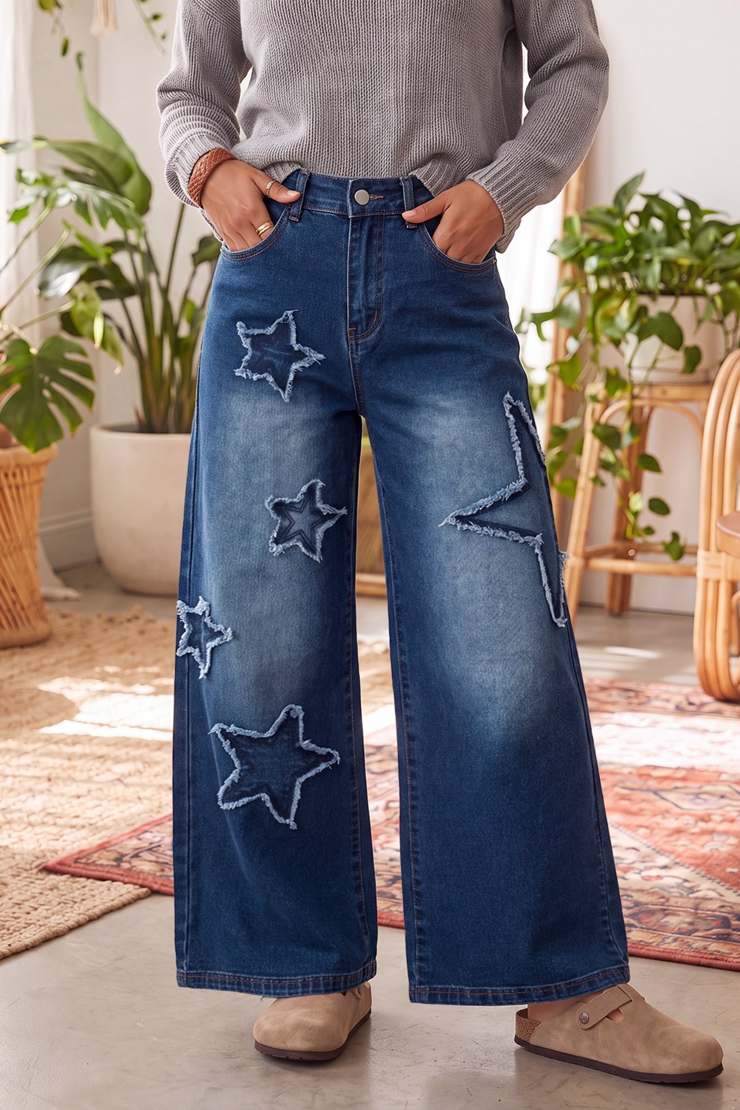Jean femme jambe large — bleu