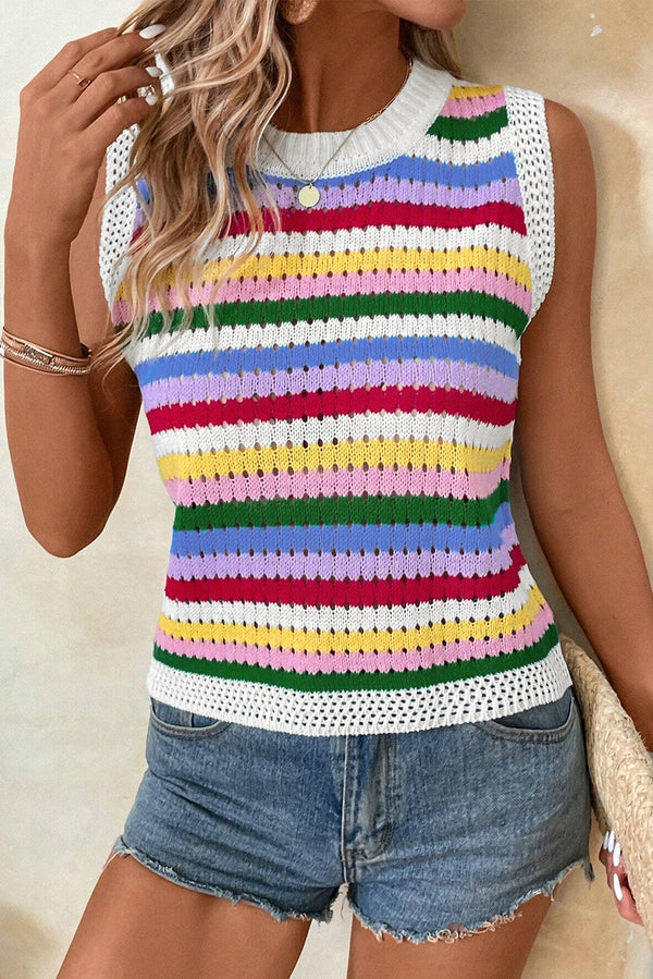 Pull femme rayé, en maille — multicolore