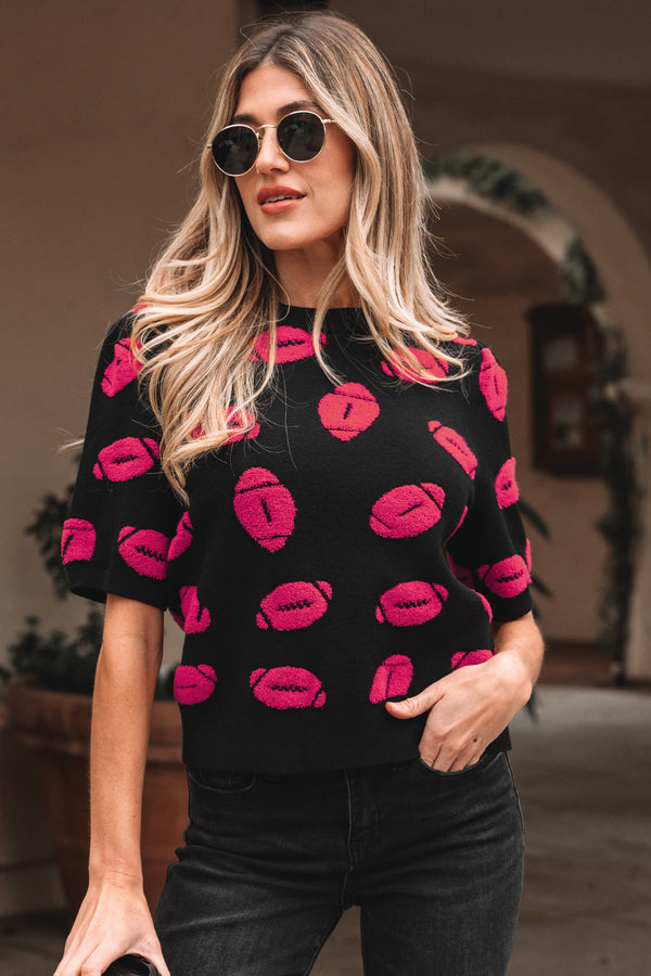 Pull femme en maille, manches courtes, casual — noir
