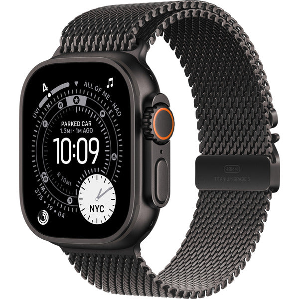 Apple Watch noir, 49 mm, Milanaise Armband noir M, bracelet / boîtier titane, Cellular - Apple - vue 2