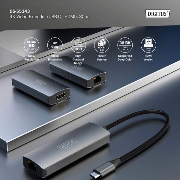 Digitus 4K Video Extender USB-C > HDMI, 30 mètre, HDMI Verlängerung - Digitus - vue 8