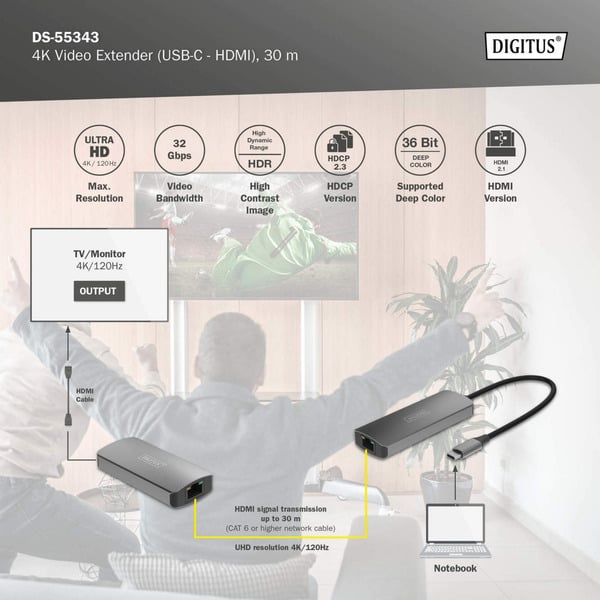 Digitus 4K Video Extender USB-C > HDMI, 30 mètre, HDMI Verlängerung - Digitus - vue 9