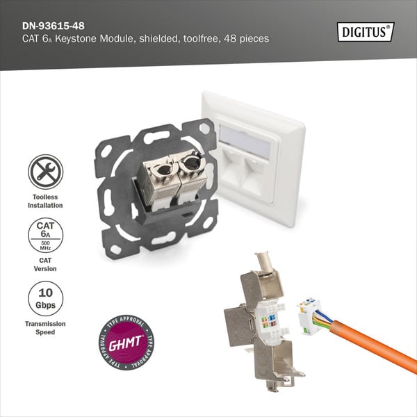 (€ 2,13 / pièces) Digitus CAT 6A Keystone-Modul geschirmt werkzeugfrei 48 Stk. - Digitus - vue 6