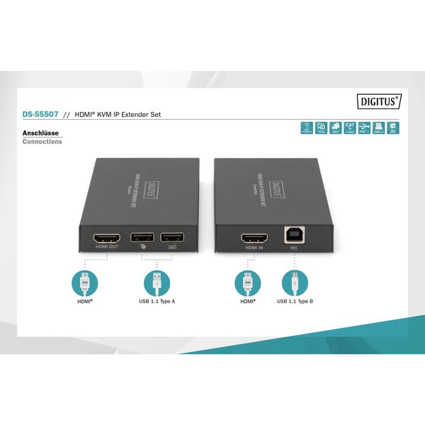 Digitus HDMI KVM IP Extender Set, 150 mètre, HDMI Verlängerung - Digitus - vue 5