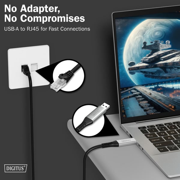 Digitus USB-A 3.2 Gen1 > RJ-45 Ethernet câble, 1Gbit/s, Adapter - Digitus - vue 5