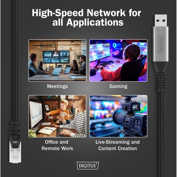Digitus USB-A 3.2 Gen1 > RJ-45 Ethernet câble, 1Gbit/s, Adapter - Digitus - vue 7