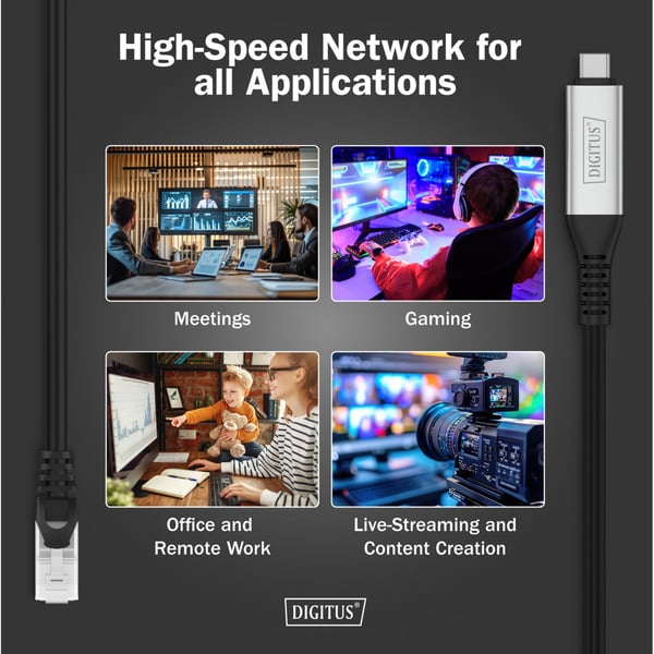 Digitus USB-C 3.2 Gen1 > RJ-45 Ethernet câble, 1Gbit/s, Adapter - Digitus - vue 7