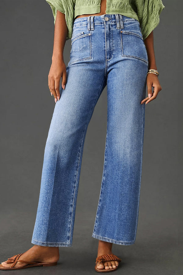 Jean taille haute, ample — bleu