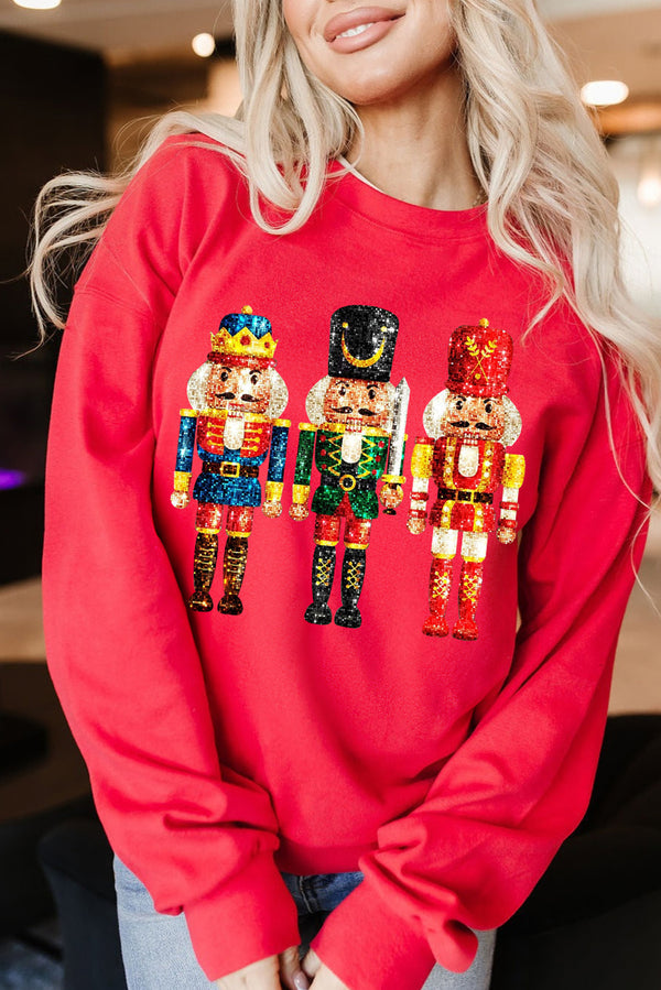 Sweat femme graphique, métallisé, Noël, col rond — rouge