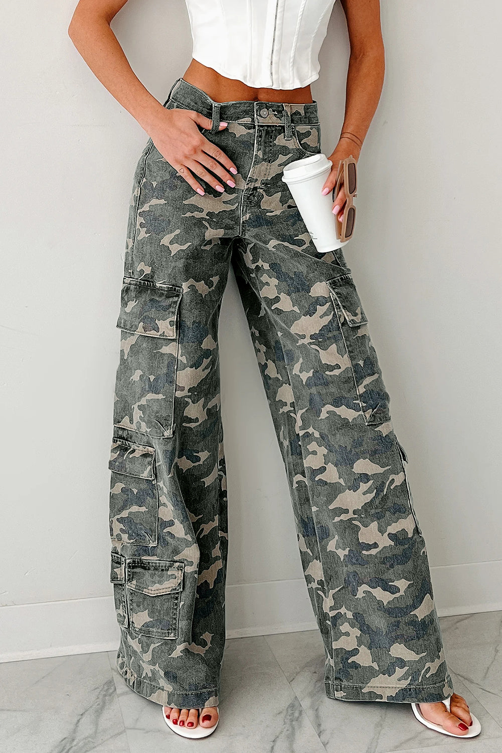 Pantalon femme camouflage, jambe large — vert · DLM78760768-P920 · DLM78760768-P920-10
