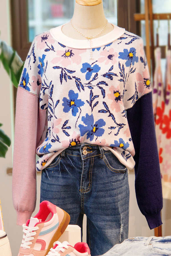 Pull femme floral, patchwork, colorblock — kaki