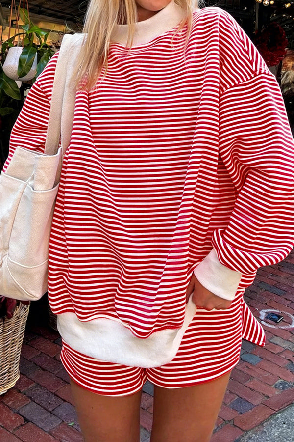 Short femme rayé, col montant — rouge