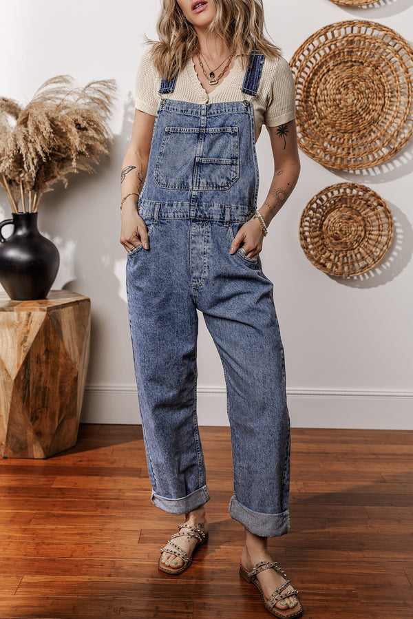 Combinaison femme poches, denim — bleu