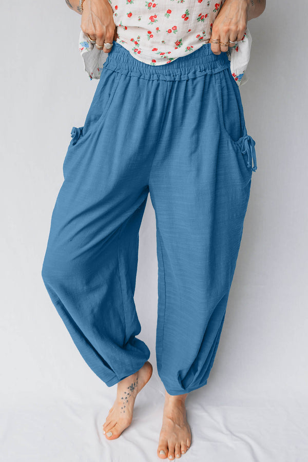 Pantalon femme smocké, casual — bleu