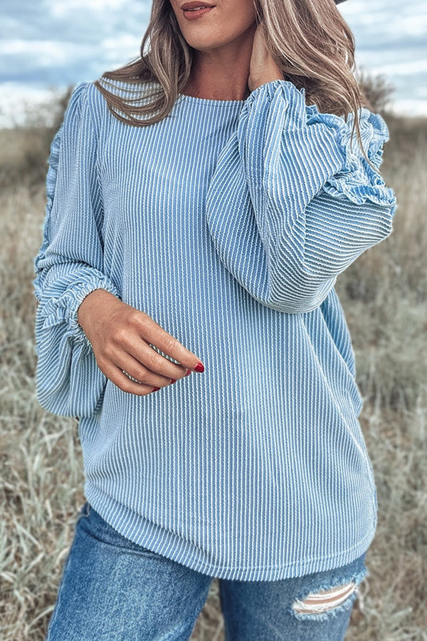 Blouse femme manches bouffantes, col rond — bleu
