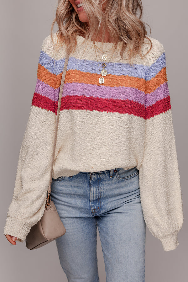 Pull femme rayé, ample, colorblock