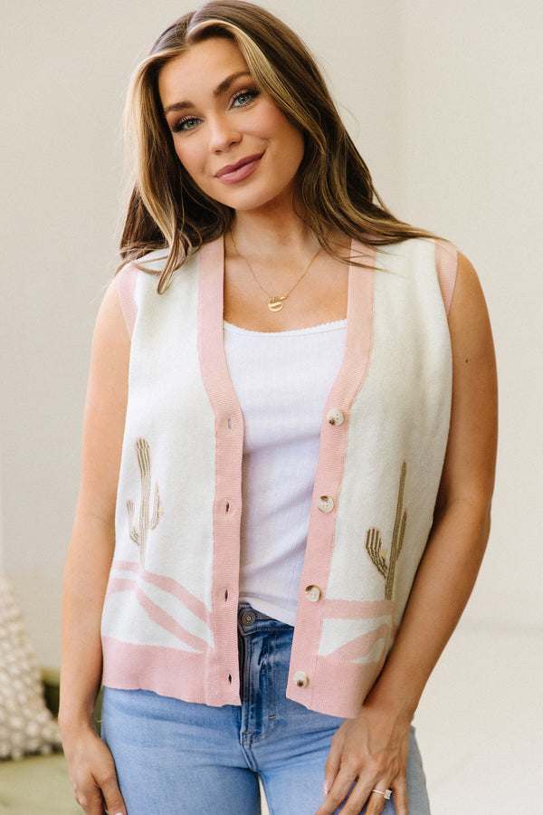 Pull femme boutonnée, colorblock — rose