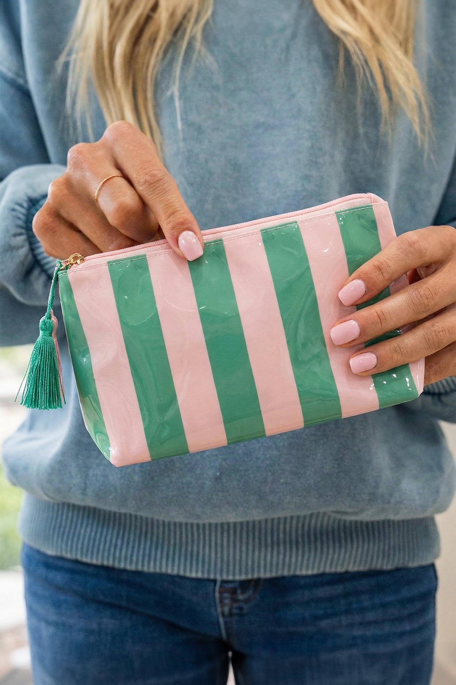Pièce mode femme rayé, zip — vert foncé