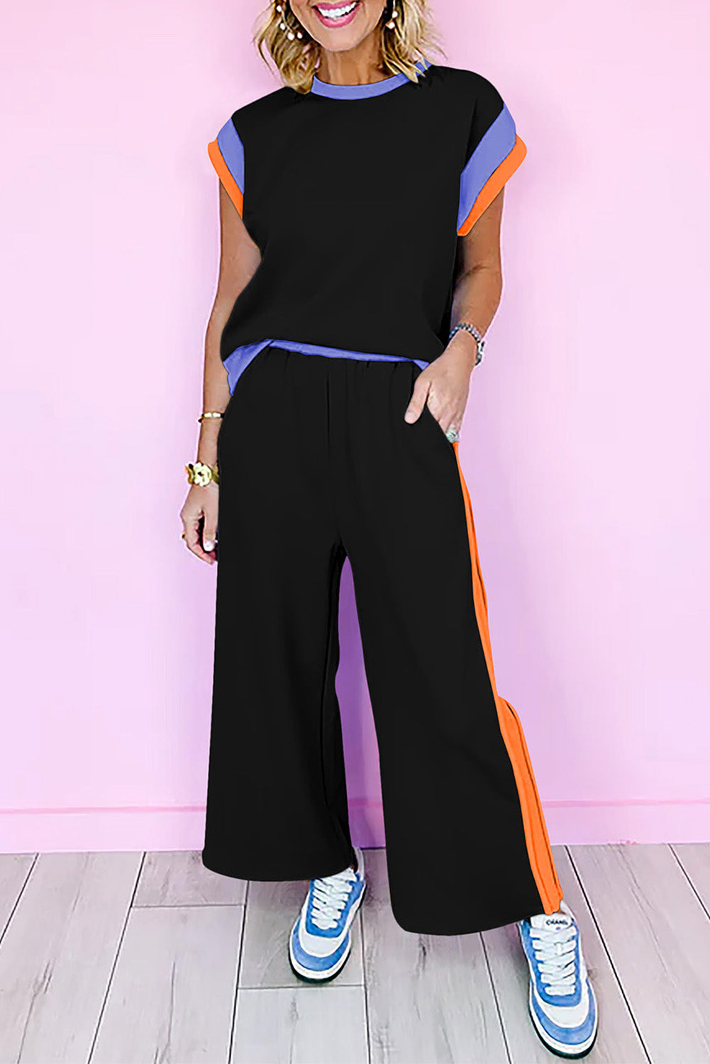 Ensemble femme casual, colorblock — noir