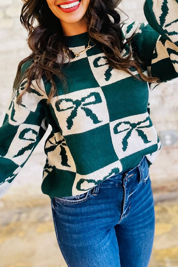 Pull femme à carreaux, casual — vert
