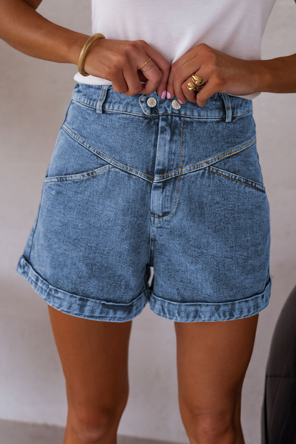 Short femme poches, denim