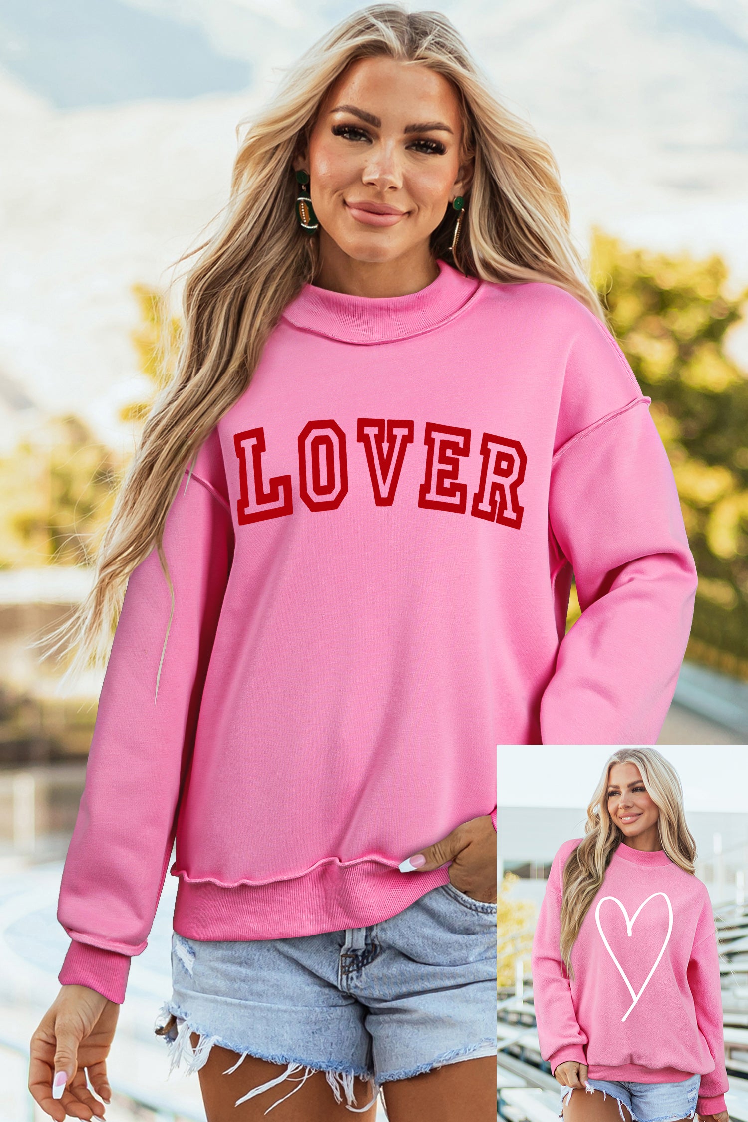 Sweat femme col montant — rose vif