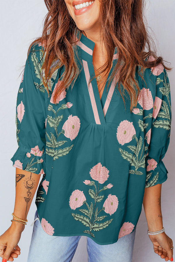 Blouse femme col V, casual — vert