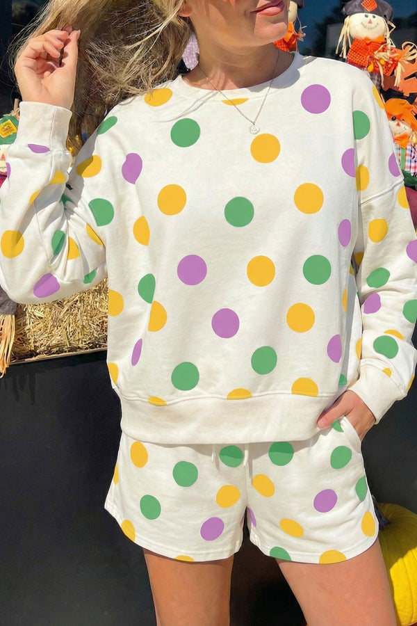 Short femme pois, à cordon, épaules tombantes — multicolore