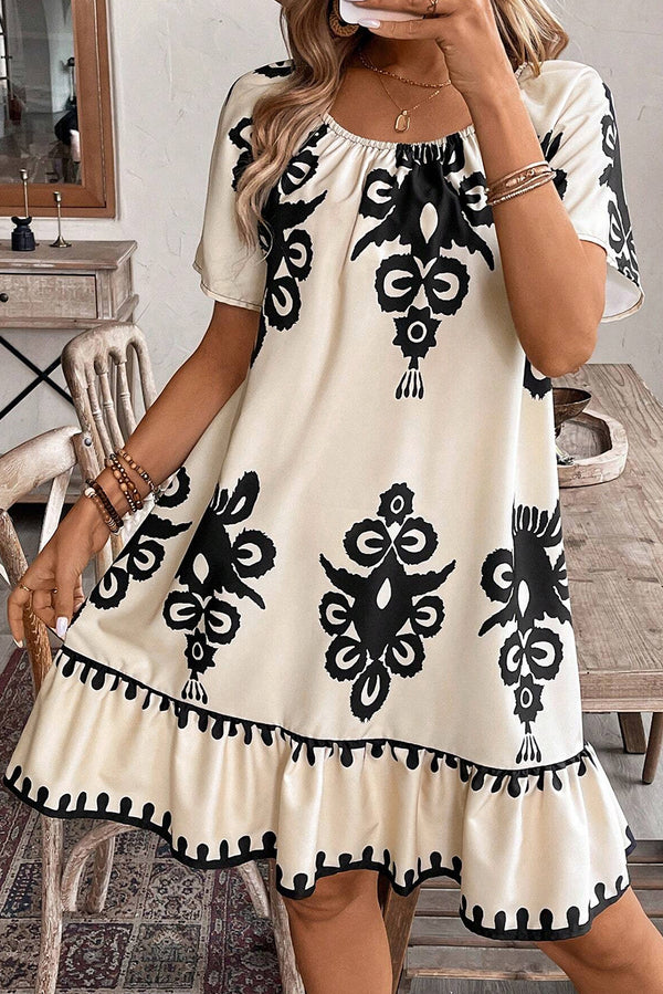 Robe femme à volants, manches courtes, ample — abricot