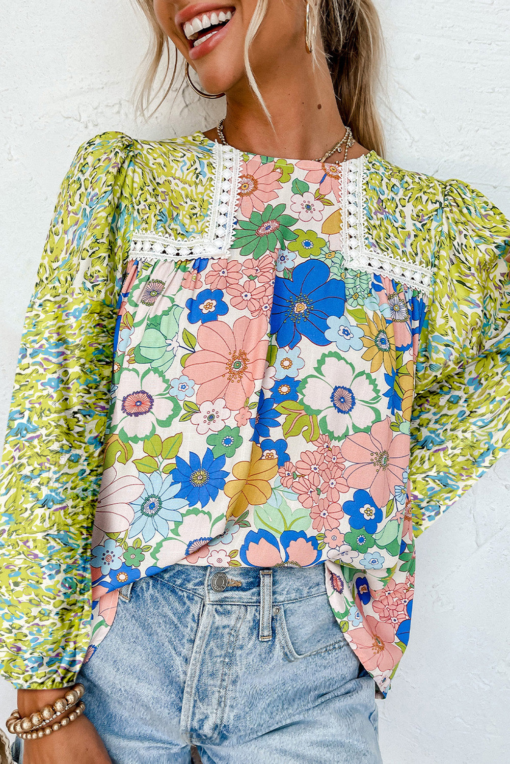 Blouse femme floral, manches longues — vert