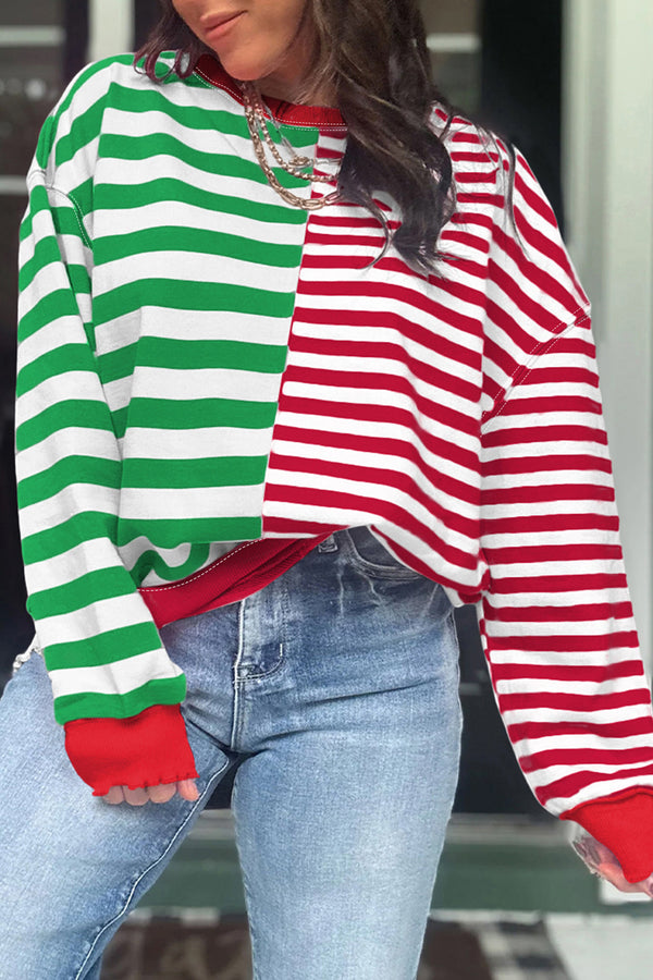Sweat femme rayé, patchwork, colorblock — vert