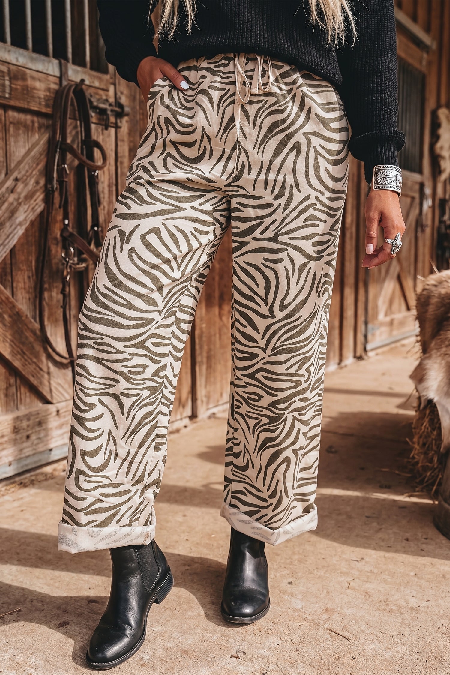 Pantalon femme poches, taille élastique — multicolore