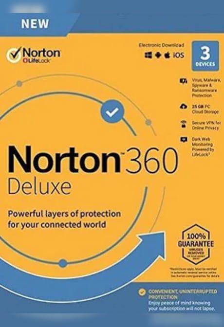 Norton 360 Deluxe (3 Devices, 1 Year) - NortonLifeLock Key - UNITED STATES