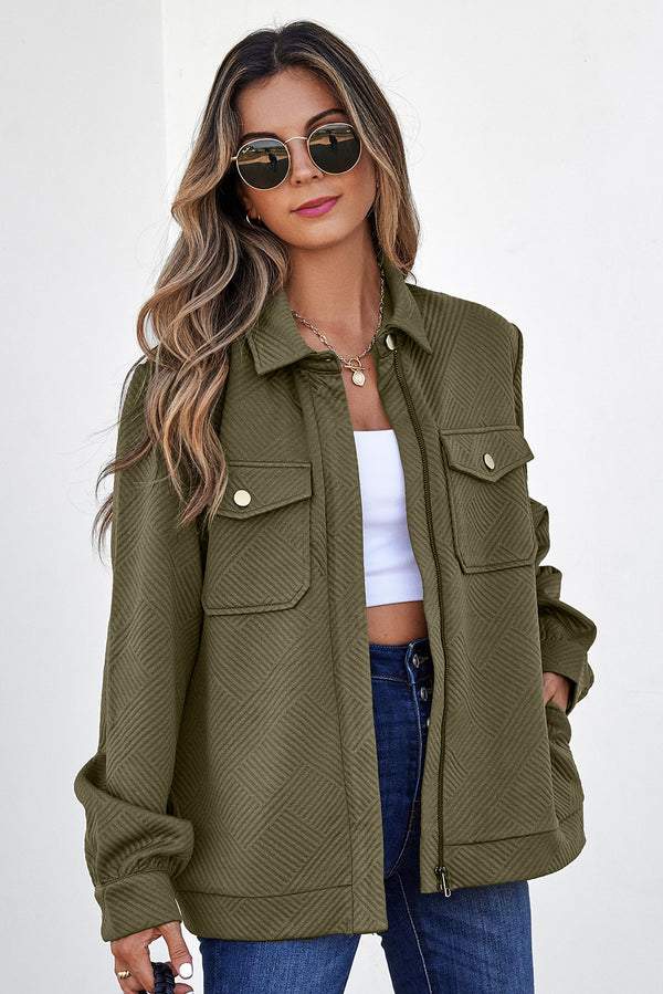 Veste femme boutonnée, zip, poches, uni — vert