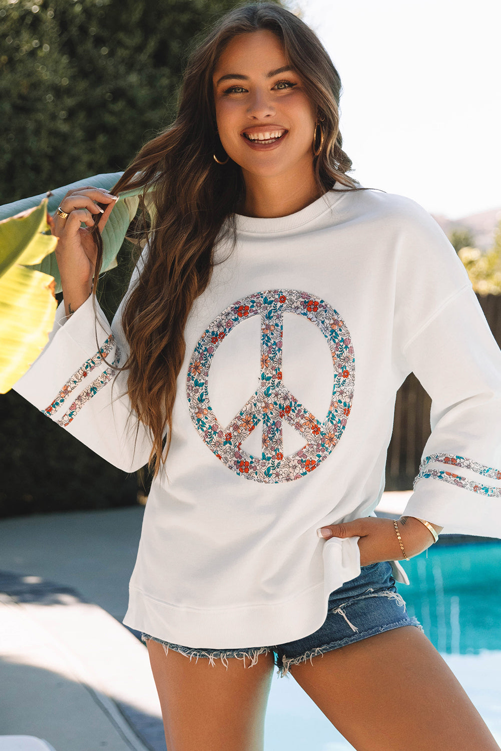 Haut femme floral, graphique, épaules tombantes, casual
