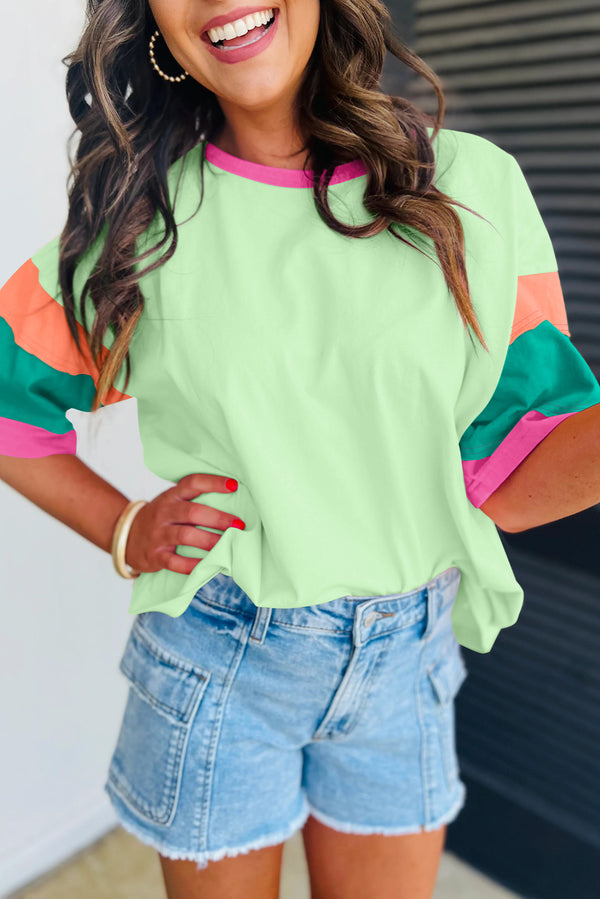 Haut femme col rond, colorblock — vert