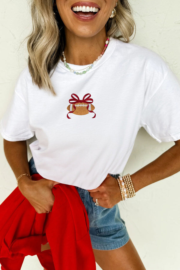 T-shirt femme brodé, graphique, casual — blanc