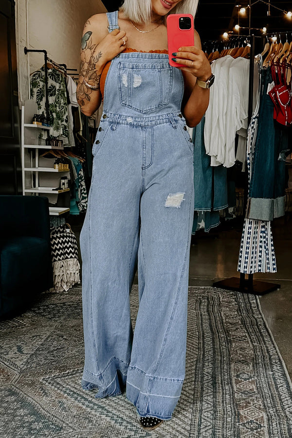 Combinaison femme boutonnée, bretelles, denim — bleu