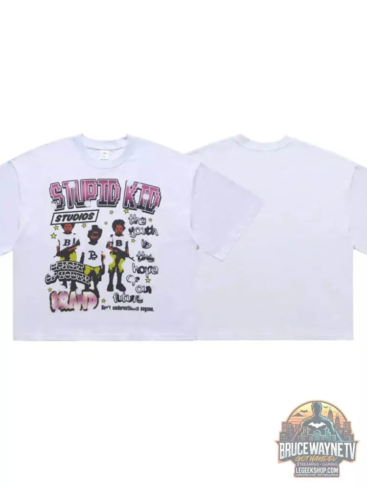 T-shirt homme graphique à col rond, manches courtes avec design coloré et original de Stupid Kid