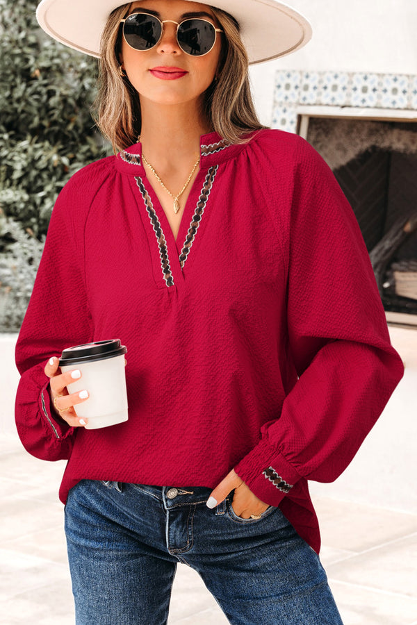 Blouse femme léopard, col V — rouge